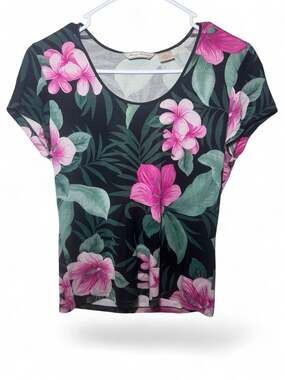 Tommy Bahama Women’s S 100% Silk Tropical Floral Hawaiian Shirt Pink Black